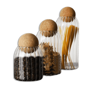 Momaz Ribbed Glass Jar Set with Ball Shaped Lid