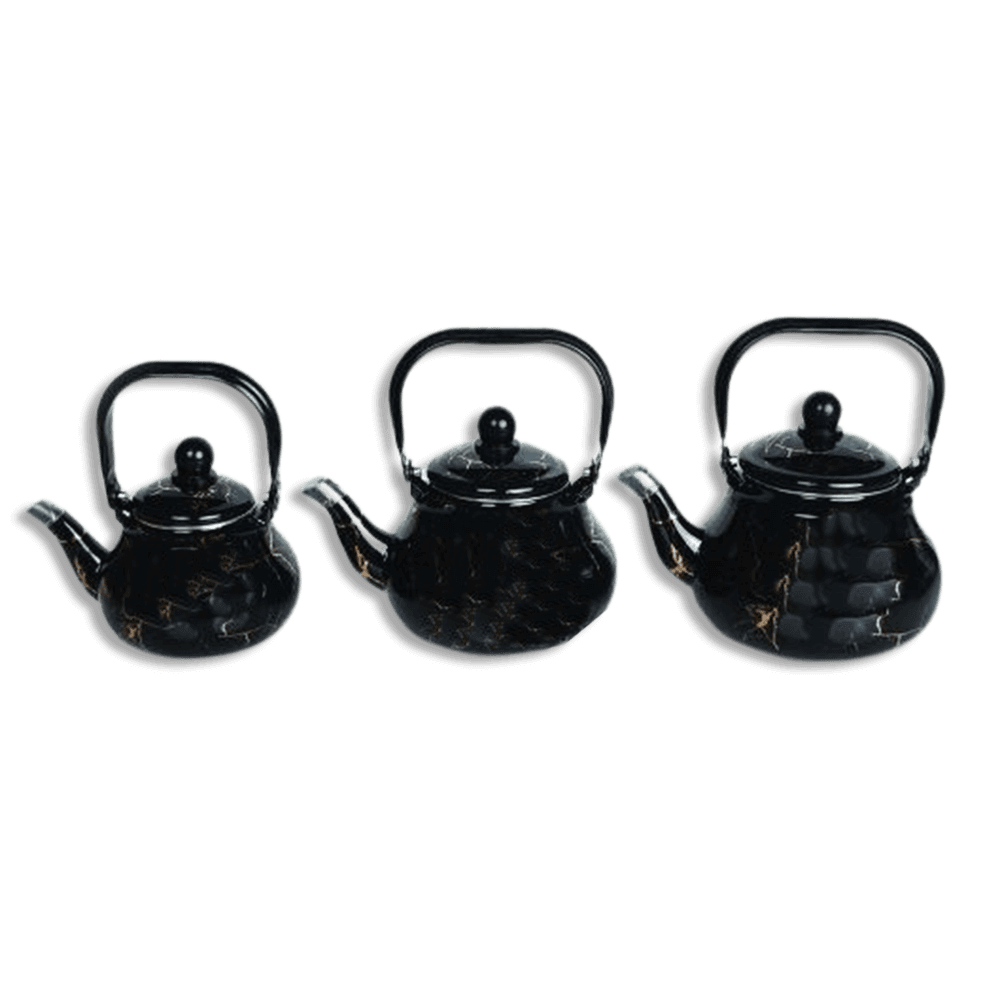 Momaz Set of 3pcs Black Marble Tea Pot Set