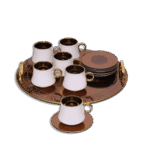 Momaz White & Gold Coffee Set with Round Tray