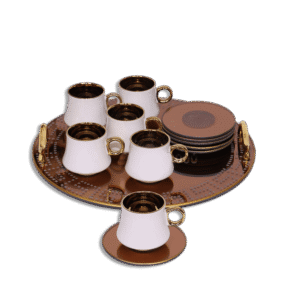 Momaz White & Gold Coffee Set with Round Tray