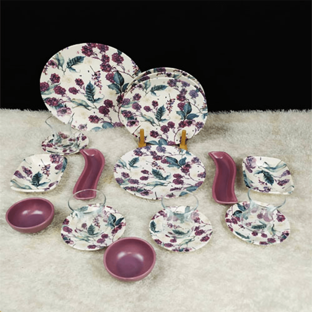 Purple Raspberry Patterned 19 Piece Breakfast Set 2