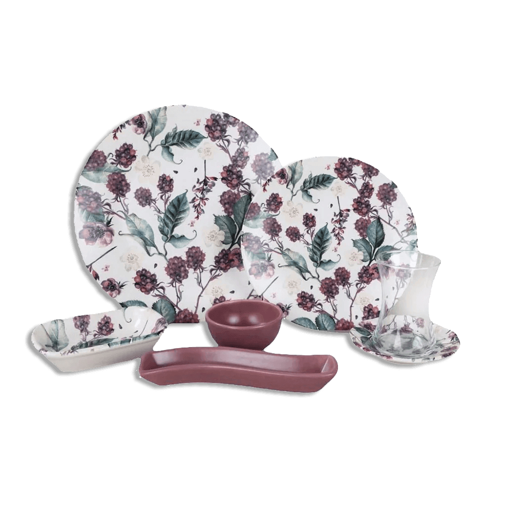 Purple Raspberry Patterned 19 Piece Breakfast Set