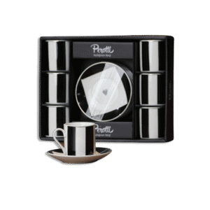 Set of 6pcs White & Black Coffee Cups with 6 Saucers