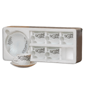 Set of 6pcs White Coffee Cups & Black Design with 6 Saucers