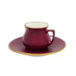 6 Red Coffee Cups & 6 Saucer with Gold Frame