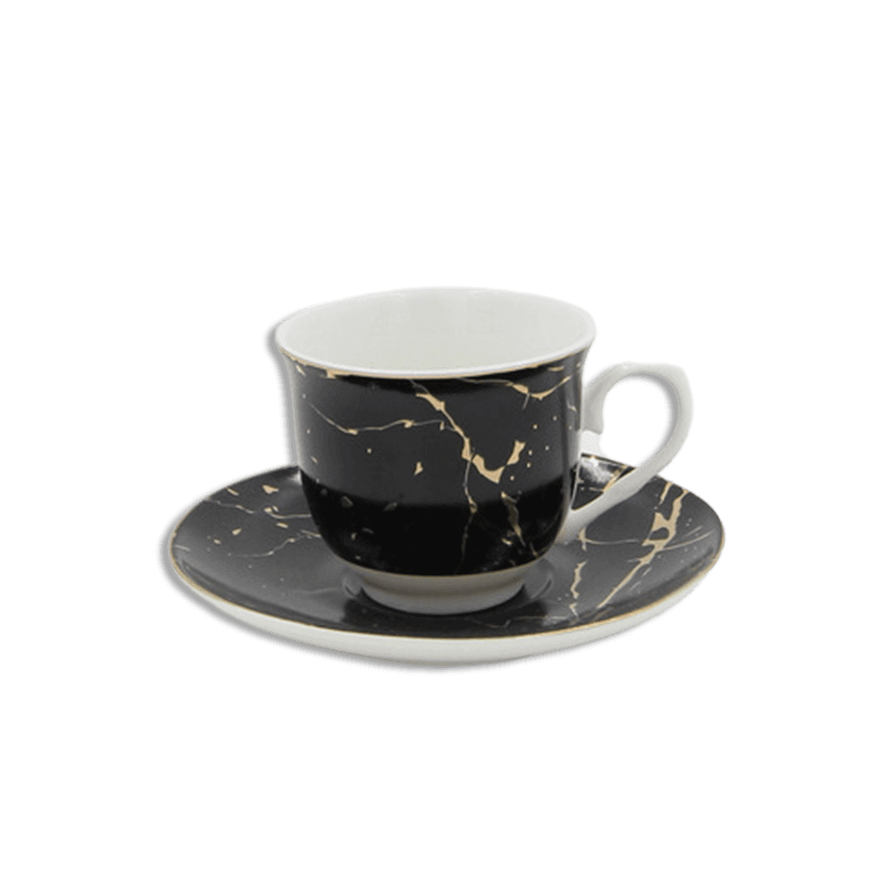 Black Marble 6 Coffee Cups with 6 Saucer