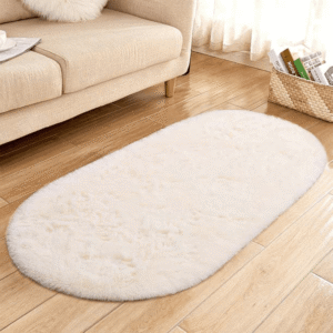 Offwhite Oval Shape 90cmx60cm Fur Rug