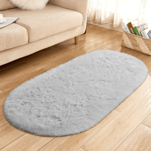 Grey Oval Shape 90cmx60cm Fur Rug