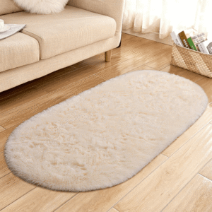 Beige Oval Shape 90cmx60cm Fur Rug