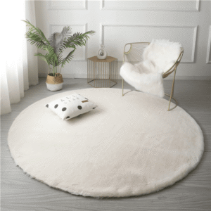 Offwhite Round Shape Soft 120cm Fur Rug