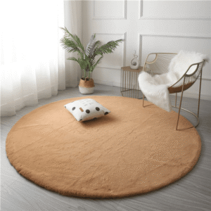 Beige Round Shape Soft 120cm Fur Rug