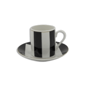 Set of 6pcs White & Black Coffee Cups with 6 Saucers