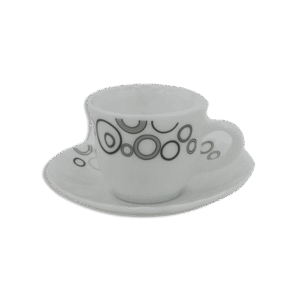 Set of 6pcs White Coffee Cups & Black Design with 6 Saucers