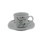 Set of 6pcs White Designed Coffee Cups with 6 Squared Saucer
