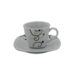 Set of 6pcs White Designed Coffee Cups with 6 Squared Saucer