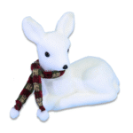 Christmas Foam White Siting Deer With Red Scarf