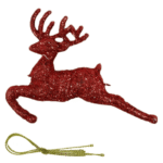 Christmas Red Glitter Jumping Deer Tree Decoration 2pcs