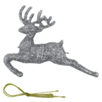 Christmas Silver Glitter Jumping Deer Tree Decoration 2pcs