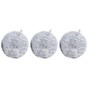 Christmas Striped Silver Balls Tree Decoration Set of 3pcs