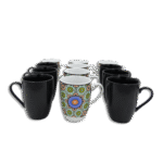 Momaz Set of Dozen Black Nescafe Mandala Mugs