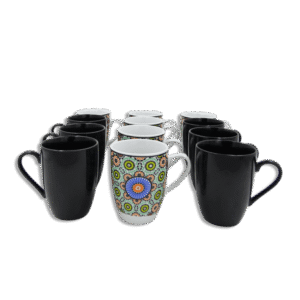 Momaz Set of Dozen Black Nescafe Mandala Mugs