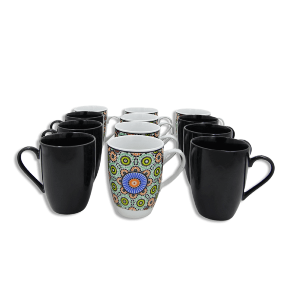 Momaz Set Of Dozen Black Nescafe Mandala Mugs