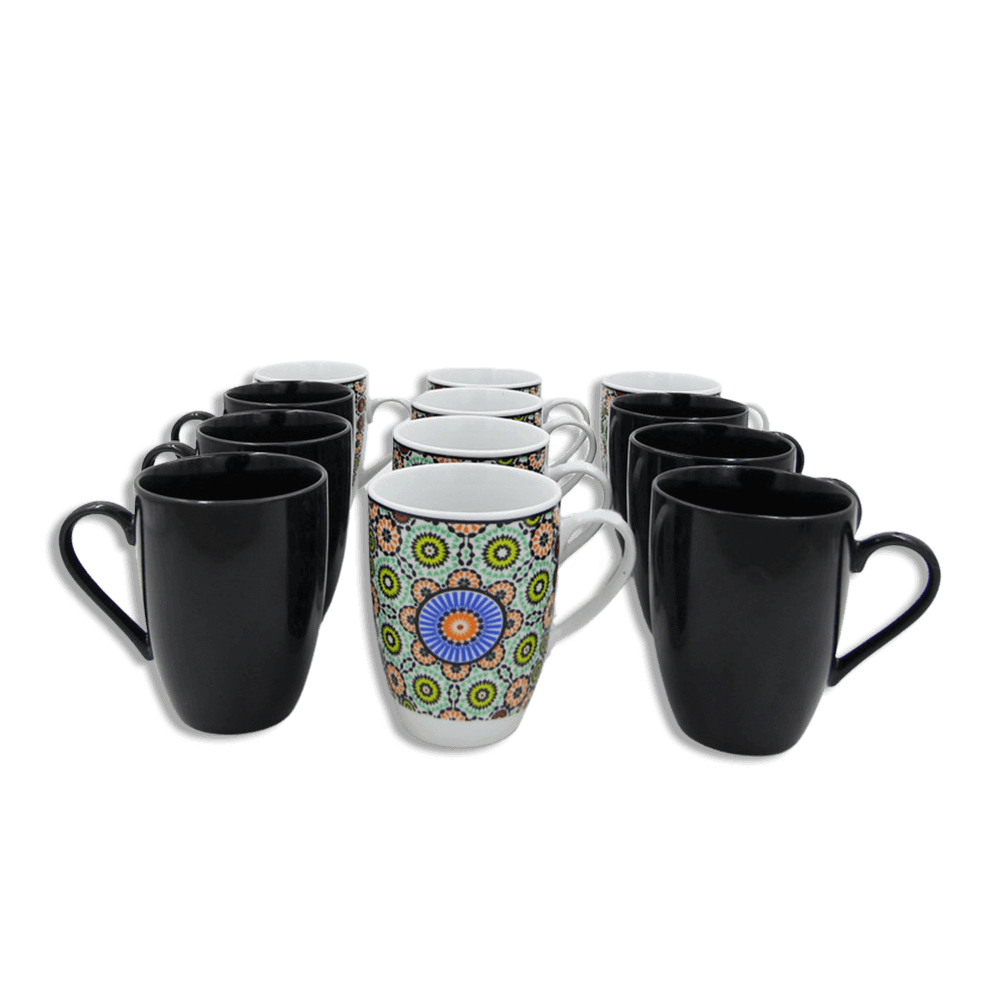 Momaz Set of Dozen Black Nescafe Mandala Mugs