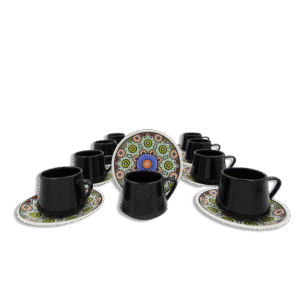 Momaz Set of Dozen Mandala Black Coffee Cups with Saucer