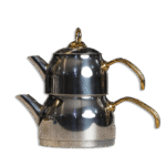 Stainless Steel 0.75L+1.2L Double TeaPot Set with Gold Handle