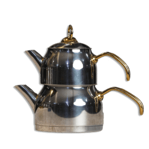 Stainless Steel 0.75L+1.2L Double TeaPot Set with Gold Handle