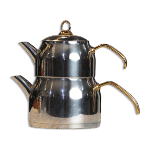 Stainless Steel 1.1L+1.95L Double TeaPot Set with Gold Handle