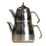 Stainless Steel 1.1L+2.2L Double TeaPot Set with Gold Handle