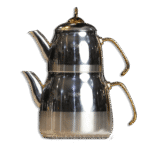 Stainless Steel 1.1L+2.2L Double TeaPot Set with Gold Handle