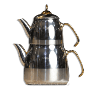 Stainless Steel 1.1L+2.2L Double TeaPot Set with Gold Handle