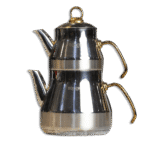 Stainless Steel 1.1L+2L Double TeaPot Set with Designed Gold Handle