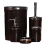 Bathroom Glossy Bordo & Silver Frame Set of 5pcs