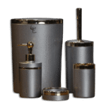 Bathroom Glossy Grey & Gold Frame Set of 5pcs