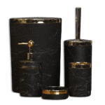 Bathroom Marbled Black & Gold Frame Set of 5pcs