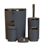 Bathroom Matte Grey & Gold Frame Set of 5pcs