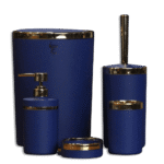 Bathroom Matte Navy Blue & Gold Frame Set of 5pcs