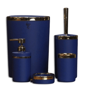 Bathroom Matte Navy Blue & Gold Frame Set of 5pcs