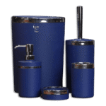 Bathroom Matte Navy Blue & Silver Frame Set of 5pcs