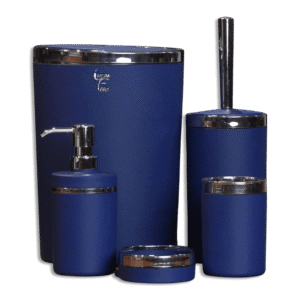 Bathroom Matte Navy Blue & Silver Frame Set of 5pcs