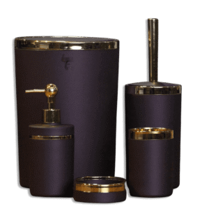 Bathroom Matte Purple & Gold Frame Set of 5pcs