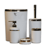 Bathroom Matte White & Gold Frame Set of 5pcs