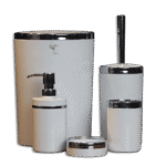 Bathroom Matte White & Silver Frame Set of 5pcs