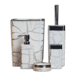 Bathroom Squared White and Silver Set of 5pcs