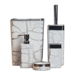 Bathroom Squared White and Silver Set of 5pcs