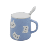Blue Cats Mug with Lid & Spoon