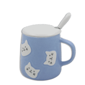 Blue Cats Mug with Lid & Spoon